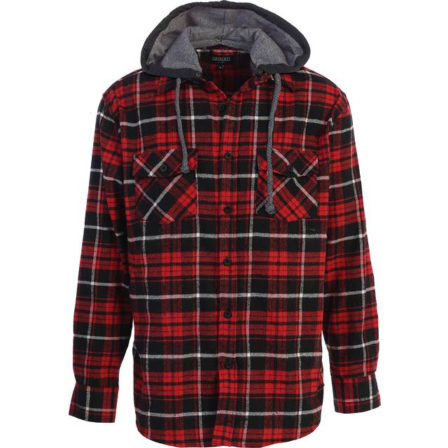 Gioberti Men's Removable Hoodie Plaid Checkered Flannel Shirt  Black/Red/White Cross Stitched Plaid  Small