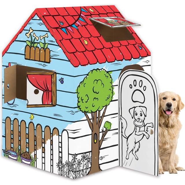 Bankers Box at Play Color in Dog Playhouse  Cardboard Playhouse for and Life Size Craft Activity for Kids and Families