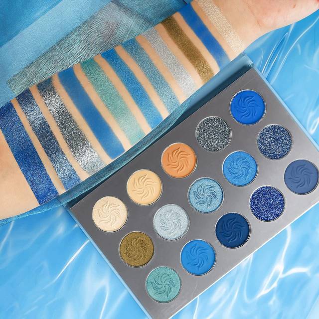 Blue Eyeshadow Palette Matte Shimmer Makeup Eyes, AFFLANO Highly Pigmented Waterproof Eye Shadow Blue Palette, Vegan Nude Silver grey glitter Metalli