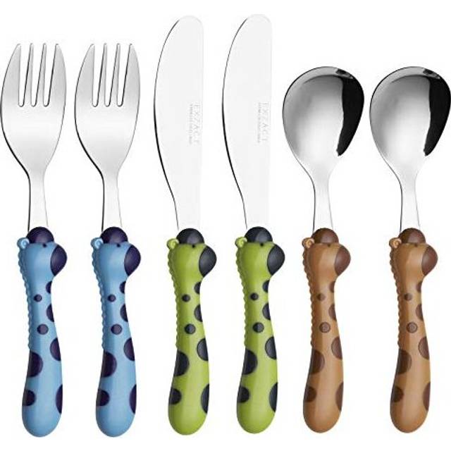 Exzact Children's Cutlery Stainless Steel 6pcs Set/Kids Cutlery/Toddler Utensils/Flatware - 2 x Forks, 2 x Safe Dinner Knives, 2 x Dinner Spoons (Gir