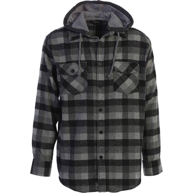 Gioberti Men's Removable Hoodie Plaid Checkered Flannel Shirt  Black/Charcoal/Gray  Large