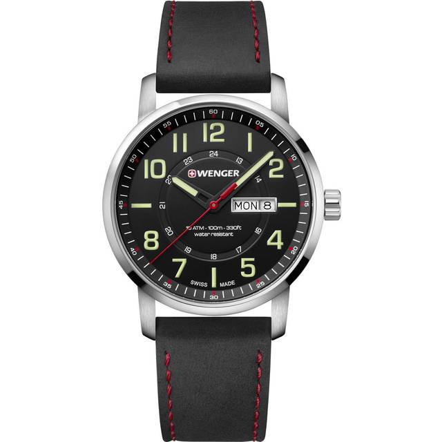Wenger Attitude Quartz Black Dial Black Leather Strap Men's Watch 01.1541.101