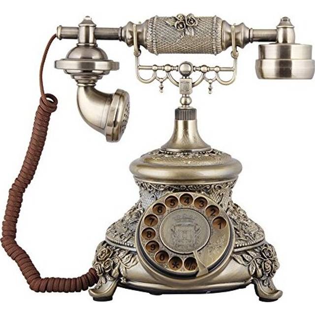 TelPal Bronze Retro Vintage Antique Style Rotary Dial Button Desk Telephone Phone Home Office Telephone Set