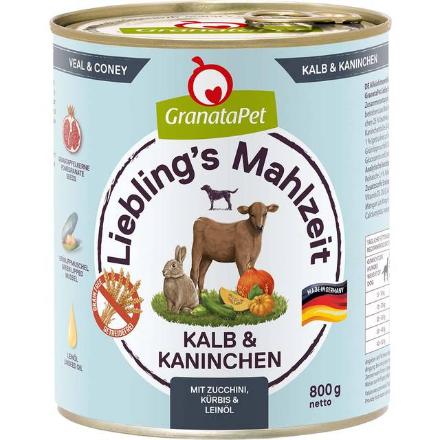 GranataPet Liebling's Mahlzeit 6 x 800 g - Kalv & kanin med zucchini, pumpa & linolja