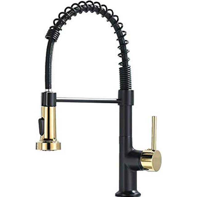GIMILI Kitchen Faucet with Pull Down Sprayer Commercial Single Handle Lever Spring Kitchen Sink Faucet Matte Black&Gold