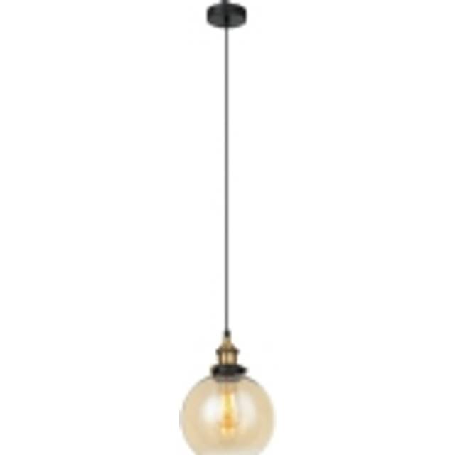 Italux - Cardena - Industrial And Retro Hanging Pendant Black, Gold 1 Light with Amber Shade, E27 Dimmable