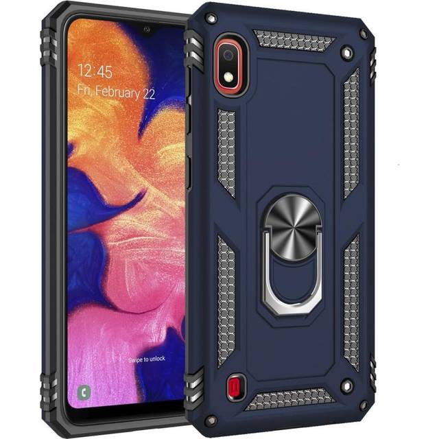 Samsung Galaxy A10 Tåligt Skal med Stativfunktion och Fingerhållare - Blå