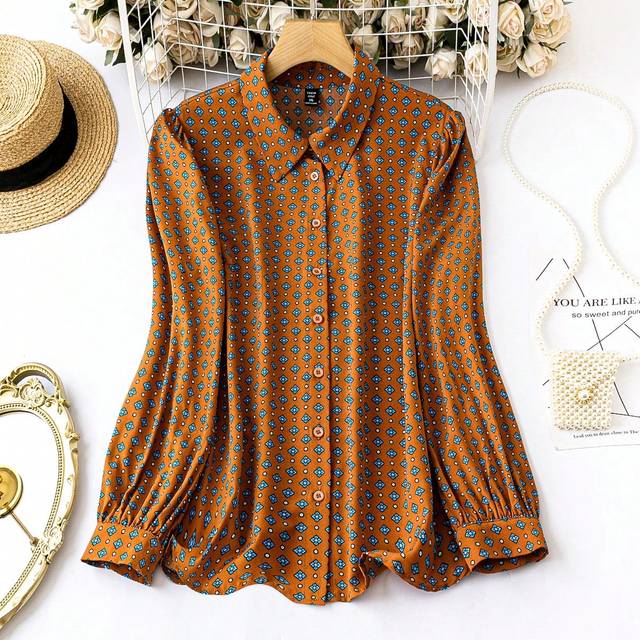 SHEIN Plus Allover Print Button Front Shirt