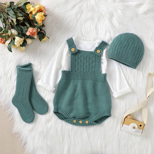 SHEIN Baby Girl Ribbed Knit Bodysuit & Hat & Socks Without Tee