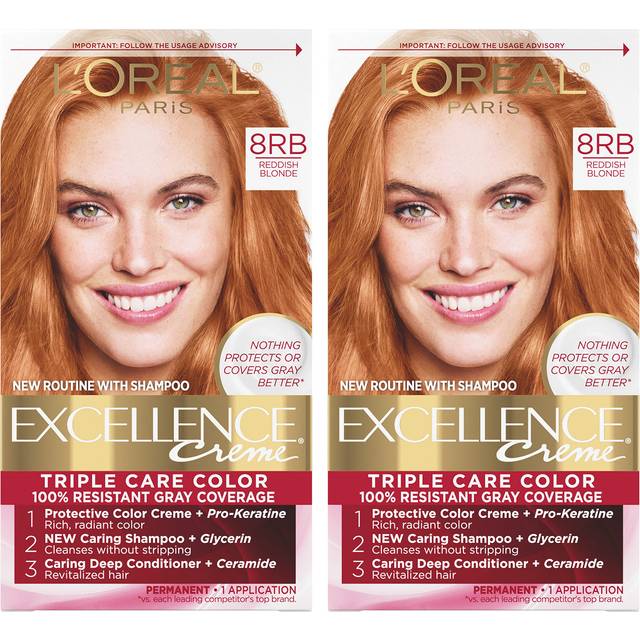 L'Oreal Paris Excellence Creme Permanent Hair Color  8RB Medium Reddish Blonde  100 percent Gray Coverage Hair Dye  Pack of 2
