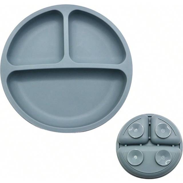 SHEIN 1pc Toddler Plate, Silicone Baby Feeding Bowl With Suction Cup, Slip-Proof, Separation Design, Ideal For Baby Weaning, Microwave & Dishwasher Safe