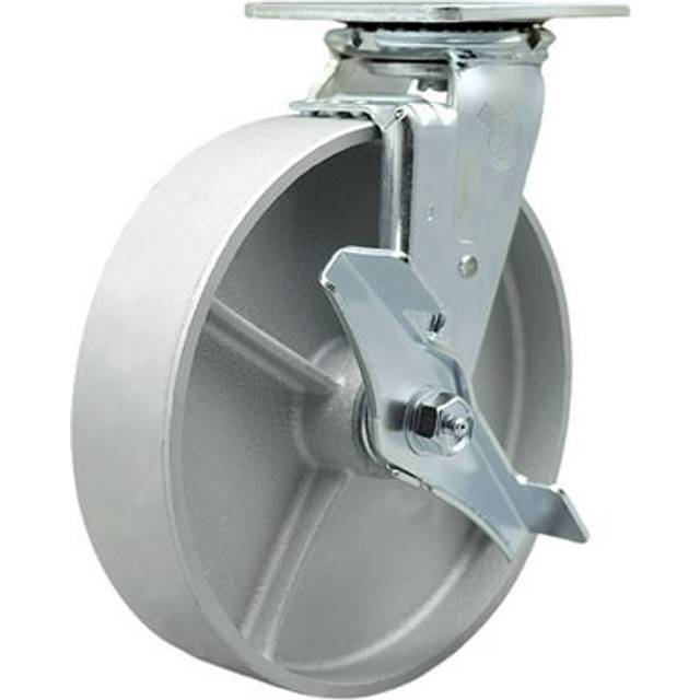 Semi Steel Cast Iron Swivel Top Plate Heavy Duty Caster with 8 Inch Wheel and Top Lock Brake - 1 250 lbs. Capacity/Caster - Service Caster Brand