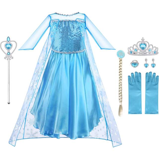 AOMIg Elsa Dress costume  3PcS Princess Dress up  Princess Dress with Accessories  Princess Dress costumes for Birthday Party Queen cosplay with crown