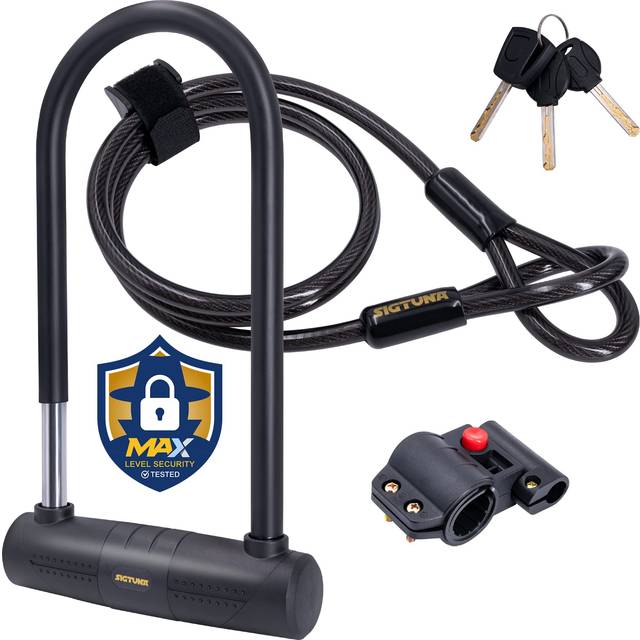 Sigtuna Bike U Lock  Extra Long Bike Locks Heavy Duty Anti Theft  16mm Bicycle Lock with Shackle and Mounting Holder and 4ft Cable