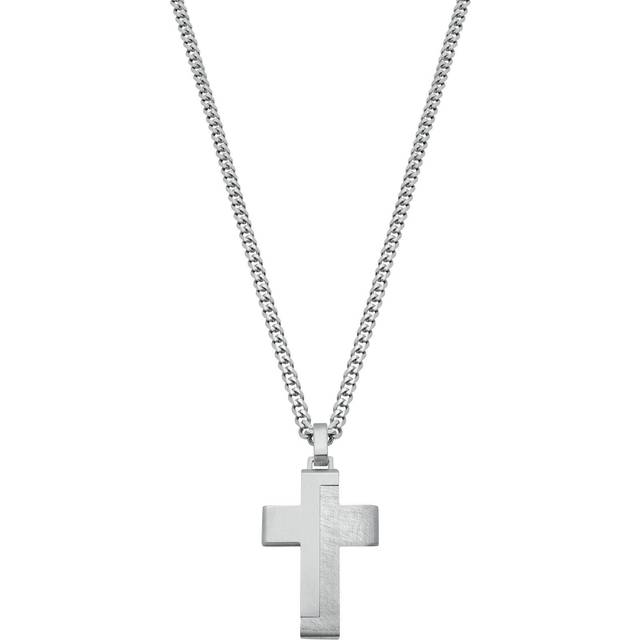 s.Oliver kedja med hänge rostfritt stål herrhalsband, 50 cm, silver, kors, Kommer i smyckespresentask, 2024253