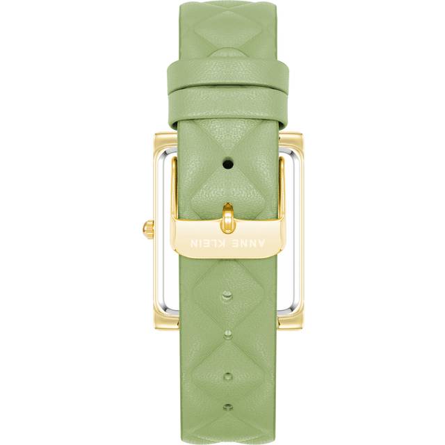 Anne Klein Women's Rectangular Case Quilted Leather Band Watch in Green/Gold-Tone