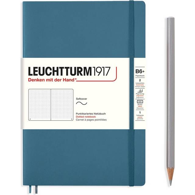 LEUCHTTURM1917 365643 anteckningsbok pocketbok (B6+), mjukt omslag, 123 numrerade sidor, stenblå, prickad