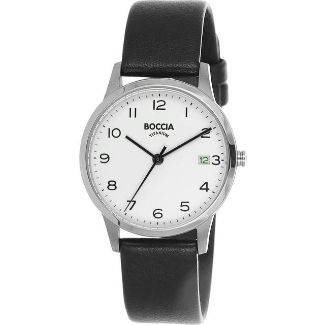 Boccia Damer analog kvarts klocka med äkta läderarmband 3310-01, svart, Rem