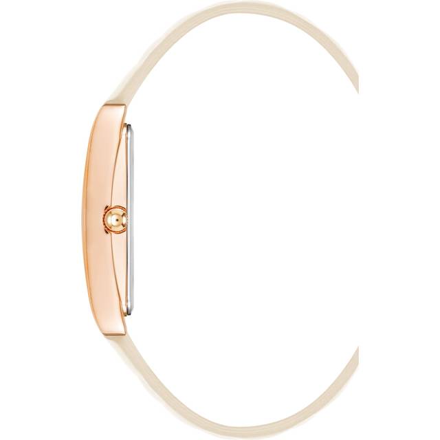 Anne Klein Women's Rectangular Case Quilted Leather Band Watch in Ivory/Rose Gold-Tone