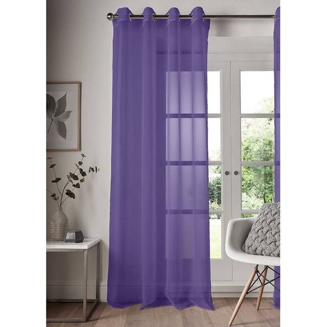 (Aubergine, 148cm x 137cm) Single Panel Eyelet Top Voile Curtain Pole Rod Pocket Plain Colours Door Window