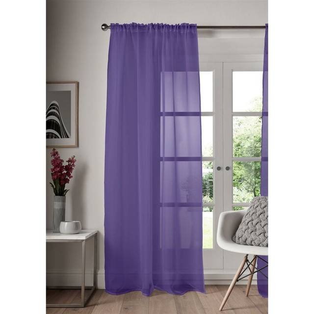 (Aubergine, 148cm x 229cm) Single Panel Slot Top Voile Curtain Pole Rod Pocket Plain Colours Door Window