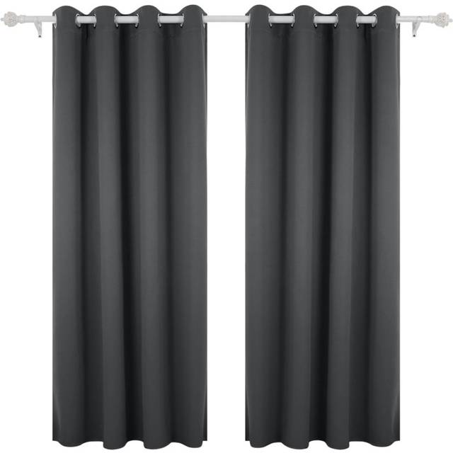 Deconovo Opak gardin med öljetter, gardiner för barnrum, mörkläggningsgardiner, 183x117cm (höjd x bredd), mörkgrå, uppsättning med 2