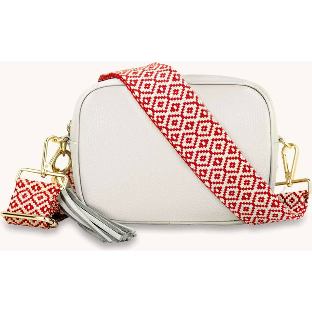 Apatchy London Womens Light Grey Leather Crossbody Bag With Red Cross-Stitch Strap - One Size