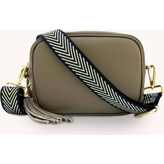 Latte Leather Crossbody Bag With Black & Gold Chevron Strap - Taupe - One Size