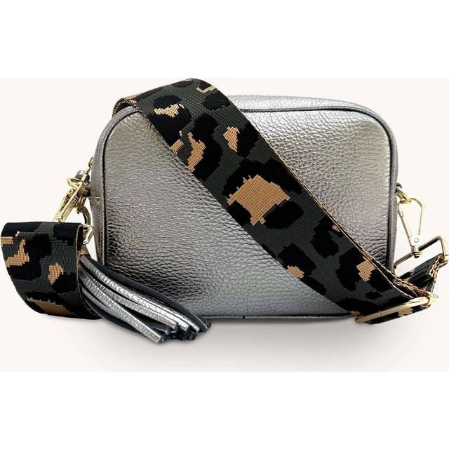 Apatchy London Womens Pewter Leather Crossbody Bag With Grey Leopard Strap - Metallic - One Size