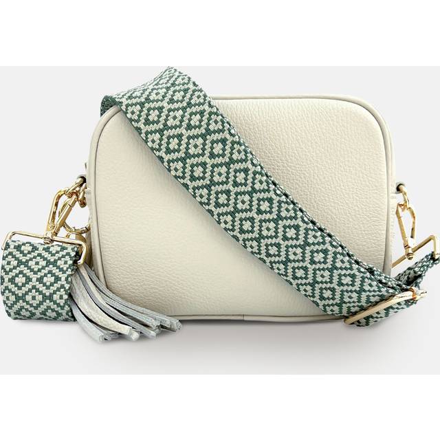 Stone Leather Crossbody Bag With Pistachio Cross-Stitch Strap - One Size
