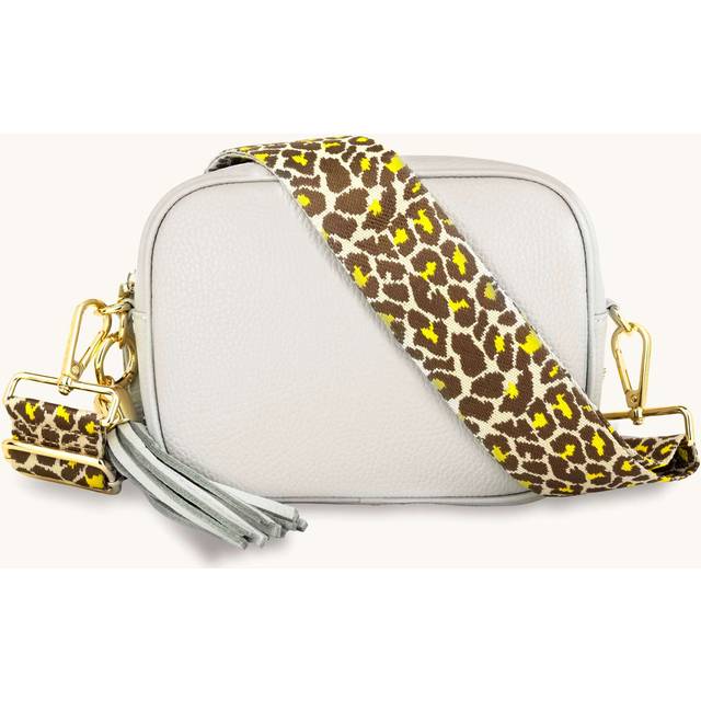 Apatchy London Womens Light Grey Leather Crossbody Bag With Lemon Cheetah Strap - One Size