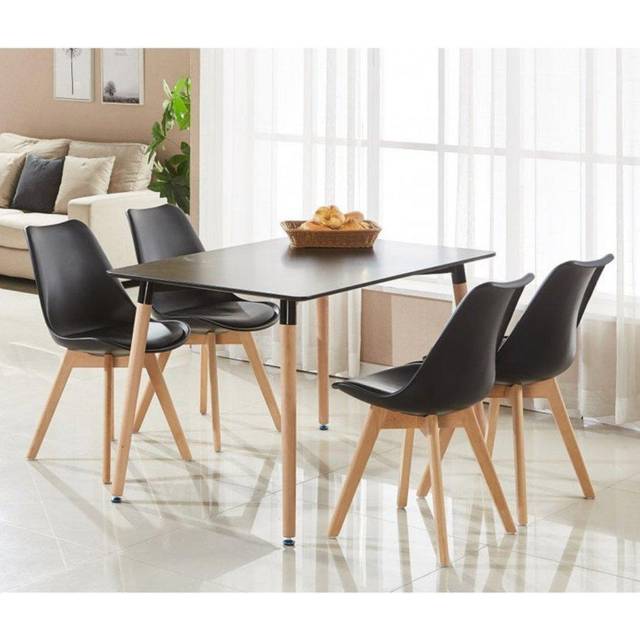 Dining Set includes a Halo Dining Table and Lorenzo Dining Chairs Set of 4 - Black