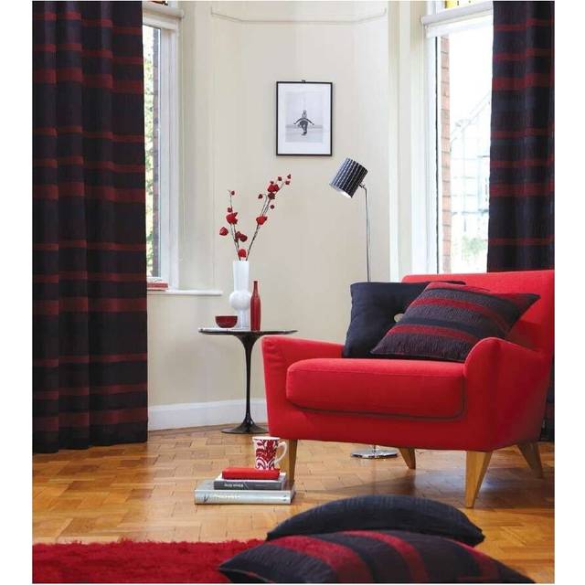 "Catherine Lansfield Contemporary Red Striped Eyelet 66"" x 90"" Curtains"