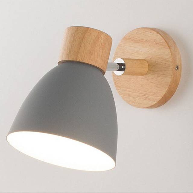 (Gray) Modern Wall Light Wood Nordic Wall Sconce Vintage Retro Wall Lamp for Indoor Bedroom Cafe Bar Living Room