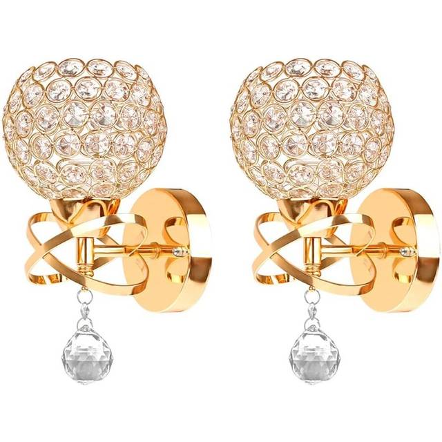2pcs Modern Crystal Wall Light Style Crystal Wall Lamp Nordic Wall Sconce for Bedroom Aisle Living Room Wall Light Holder E14 Socket,Gold