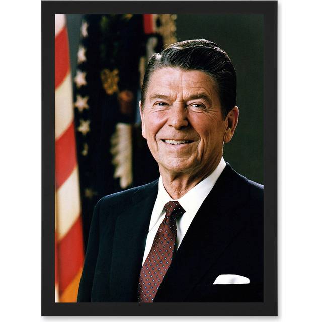 Official Portrait US President Ronald Reagan Photo Artwork Framed Wall Art Print A4 - Black - One Size