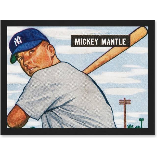 Bowman Mickey Mantle Baseball Card NYC USA Portrait Artwork Framed Wall Art Print A4 - Black - One Size