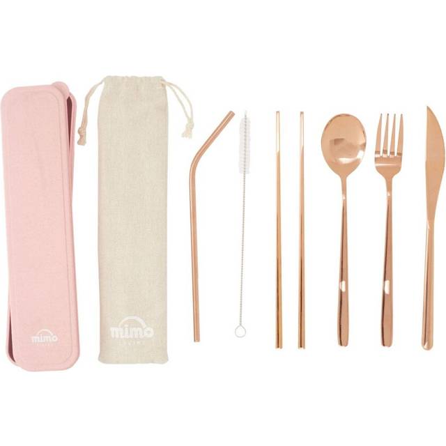 6 Pc Straw Cutlery Set with Box, Spoon and Fork Set, Serving Fork & Spoon, Unique Cutlery Set - Rose Gold - One Size