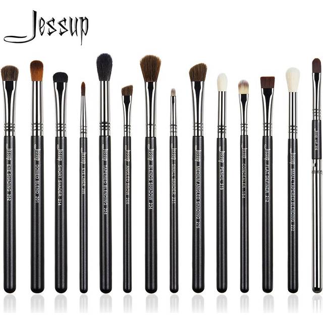 Jessup Professional Makeup Borstar Set Concealer Eyeshadow Eyeliner 14st Beauty Make Up Brush Kosmetikverktyg 25CM*15CM*5CM silver/svart