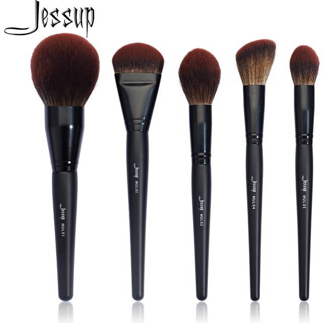 Jessup Makeup borstar borstar Phantom Black 5st Foundation borste Powder Highlight Contour Syntetiskt hår svart