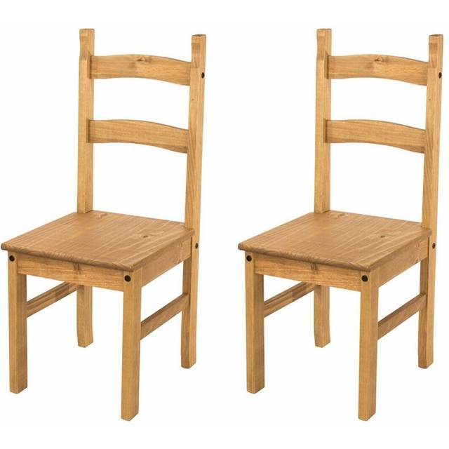 Pair of Dining Chairs Solid Pine Waxed Wooden Dining Room Furniture