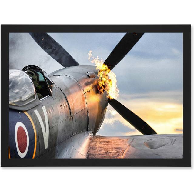 Taylor Military UK RAF Spitfire TE311 Fighter Plane Photo Artwork Framed Wall Art Print A4 - Black - One Size