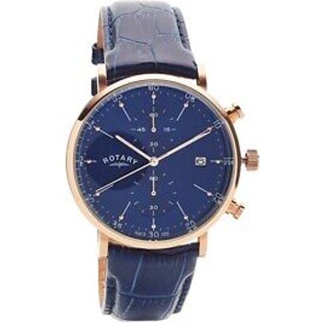 Rotary GS00302/05 Rose Gold Tone Blue Leather Strap Watch - W13108