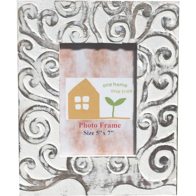 "(White, 5x7"") Oak Tree Of Life Design Antique Wooden Photo Frame"