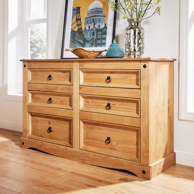 Chest of 4 / 6 drawers solid pine mexican corona wax finish wooden sideboard