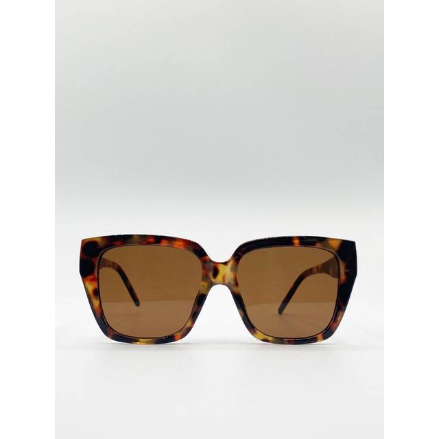 Plastic Frame Oversized Cat Eye Sunglasses - Brown - One Size