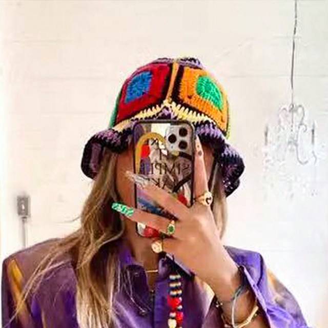 SHEIN 1pc Women Colorful Crochet Y2K Fisherman Bucket Hat, Suitable For Daily Wear (Random Color)