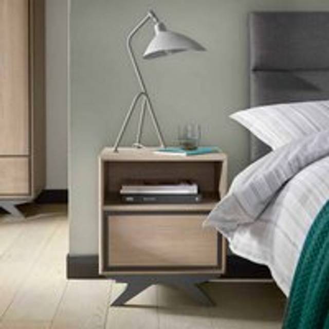 Bentley Designs Brune Scandi Oak & Dark Grey 1 Drawer Nightstand, Grey