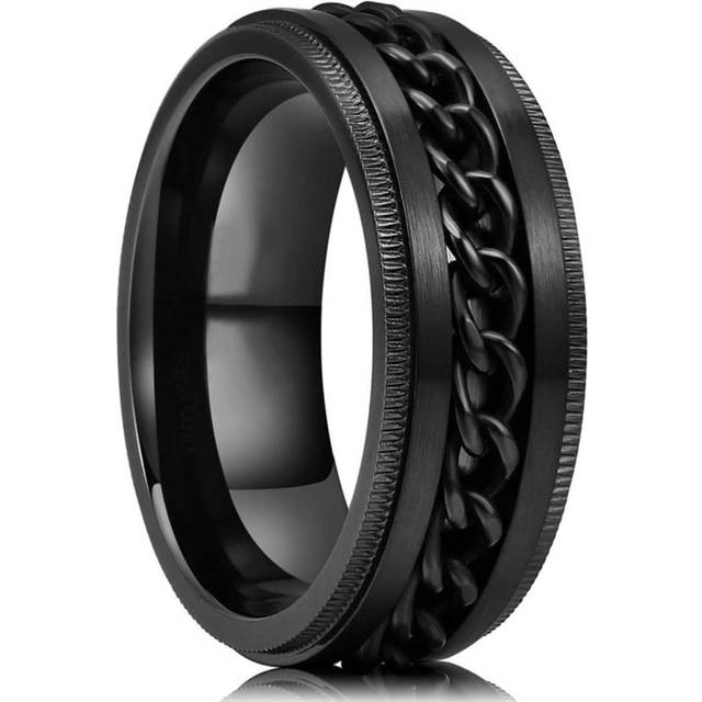 SHEIN Fashion 8mm Stainless Steel Finger Rotating Rings For Men Chain Rings Pattern Beveled Knot Ring Wedding Band