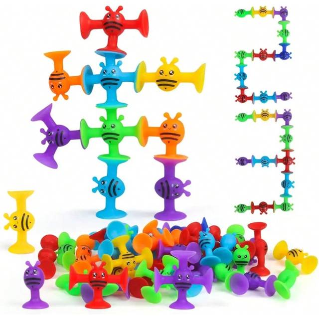 SHEIN 19Pcs/Set Random Delivery Soft Silicone Sucker Toy DIY Building Blocks Pop Sucker Assembly Dart Throwing Set Interactive Game Kids Educational Gift (S